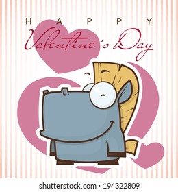 ValentineÃ?Â´s day greeting card with cartoon horse character.