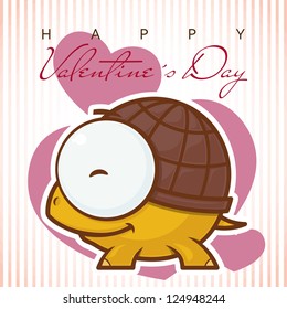 ValentineÃ?Â´s day greeting card with cartoon turtle character.