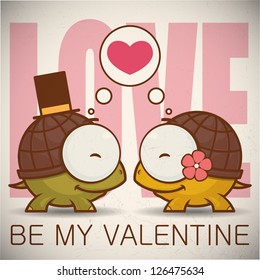 ValentineÃ?Â´s day greeting card with cartoon turtle characters.