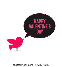 Valentine’s day greeting card. Cute cartoon bird with speech bubble.  Easy to edit vector template for Valentines day invitations, flyers, banners, posters etc.