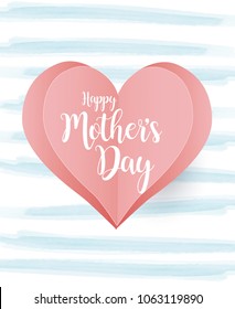 Mother´s Day Greeting Card Design. Beautiful Background with Paper Cut Hearts and Happy Mother´s Day HandWritten. For banners, campaings, mailing, gift card.