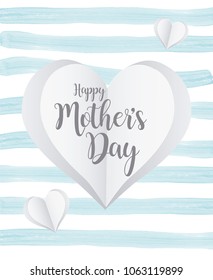 Mother´s Day Greeting Card Design. Beautiful Background with Paper Cut Hearts and Happy Mother´s Day HandWritten. For banners, campaings, mailing, gift card.