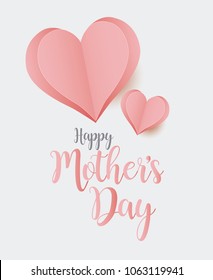 Mother´s Day Greeting Card Design. Beautiful Background with Paper Cut Hearts and Happy Mother´s Day HandWritten. For banners, campaings, mailing, gift card.