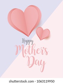 Mother´s Day Greeting Card Design. Beautiful Background with Paper Cut Hearts and Happy Mother´s Day HandWritten. For banners, campaings, mailing, gift card.