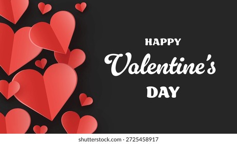 Valentine’s Day greeting card with floating paper cut hearts. Abstract background design. Vector illustration