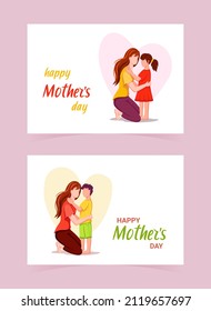 Mother’s day greeting card with lettering.  Son and daughter congratulate their mother. Children's love to their mother. Isolated vector illustrations for postcard, card, poster, banner in flat style
