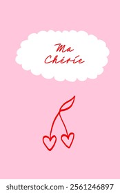 Valentine’s Day Greeting Card with Ma Cherie Lettering and Heart Cherry
