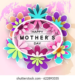Mother’s Day Greeting Card with Paper Flowers Design Stock Vector Illustration