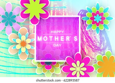 Mother’s Day Greeting Card with Paper Flowers Design Stock Vector Illustration