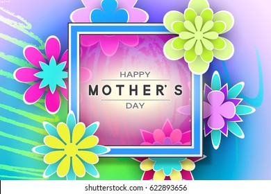 Mother’s Day Greeting Card with Paper Flowers Design Stock Vector Illustration