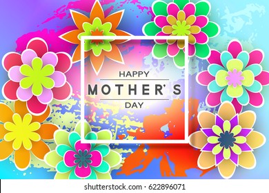 Mother’s  Day Greeting Card with Paper Flowers Design Stock Vector Illustration