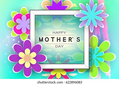 Mother’s  Day Greeting Card with Paper Flowers Design Stock Vector Illustration