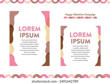 Valentine‘s day greeting card templates set. hand-painted geometric frame and background design. 
