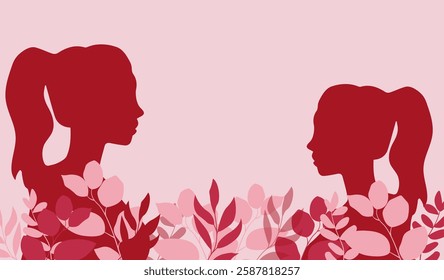 Women’s Day Greeting Cards Pink Background With Copy Space, International Women's Day, Mother day, Silhouettes of Women.
