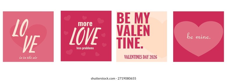 Tarjeta de felicitación del día de San Valentín con corazones rojos, frases de amor y gráficos románticos modernos. Plantilla romántica para la celebración, cartel, invitación, Anuncio, anuncios, marca, cubierta