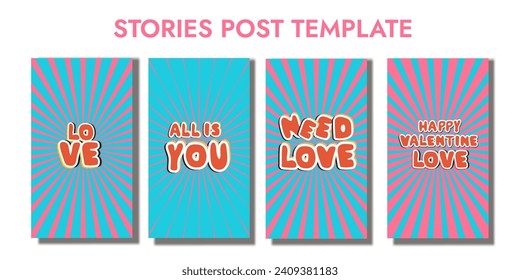 Valentine’s day greetings card layout, comic style background, Valentine template greetings frame, Social media stories templates for digital marketing and sales promotion. sunburst style background