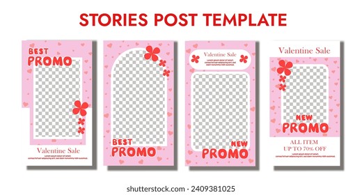 Valentine’s day greetings card layout, pink background with handrawn text font, Valentine template greetings frame, editbale Social media stories templates for digital marketing and sales promotion.