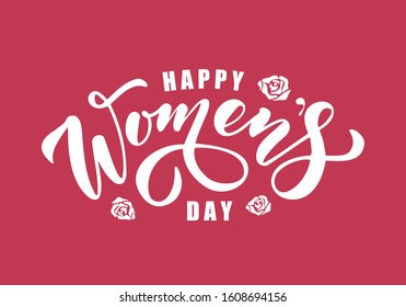 Women’s Day hand drawn lettering with hearts. Design for a poster, cards, banner. Vector illustration. 