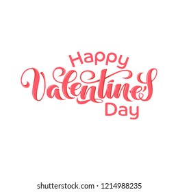 Valentine’s Day hand drawn typography. Brush lettering, quote “Happy Valentine’s Day”. For holiday greeting card, poster, banner, logo, sale or discount design. Day of love and heart, February 14