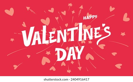 Valentine’s Day handwritten calligraphy design, hearts, arrows, stars dynamic background vector illustration