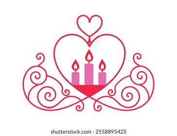 Valentine’s Day Heart Candles Romantic Vector.