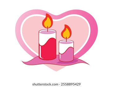 Valentine’s Day Heart Candles Romantic Vector.
