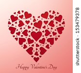 Valentine'??s day heart made of small hearts on paper card, vector illustration