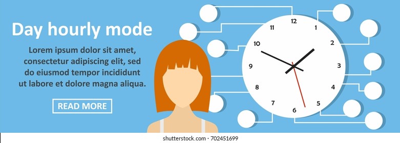 Day hourly mode banner horizontal concept. Flat illustration of day hourly mode banner horizontal vector concept for web