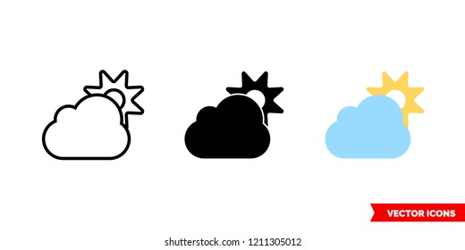 Day icon of 3 types: color, black and white, outline. Isolated vector sign symbol.