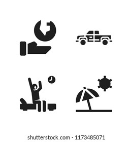 day icon. 4 day vector icons set. wake up, pickup truck and ecology icons for web and design about day theme