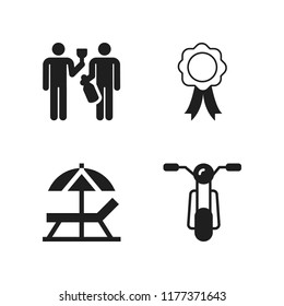 day icon. 4 day vector icons set. insignia and ribbon, drinking and sun umbrella icons for web and design about day theme