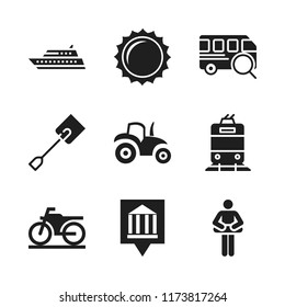 day icon. 9 day vector icons set. tram, tractor side view and motorbike icons for web and design about day theme