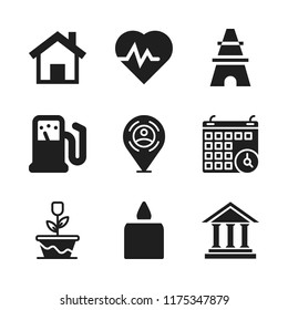 day icon. 9 day vector icons set. gas station, rose and eiffel tower icons for web and design about day theme