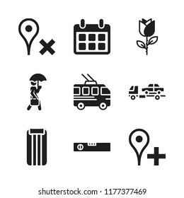 day icon. 9 day vector icons set. placeholder, trolleybus and walking icons for web and design about day theme