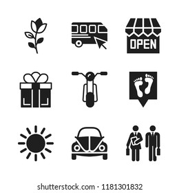 day icon. 9 day vector icons set. bus, teachers and gift icons for web and design about day theme