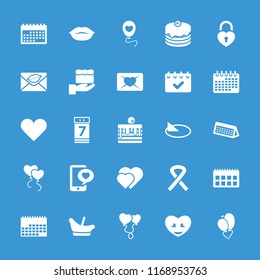 Day icon. collection of 25 day filled icons such as baby basket, gift, hearts, cake, phone with heart, love letter, heart balloons. editable day icons for web and mobile.