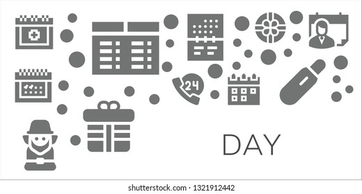 day icon set. 11 filled day icons.  Collection Of - Date, Timetable, Calendar, 24h, Leprechaun, Gift, Pregnancy test