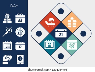  day icon set. 13 filled day icons. Simple modern icons about  - Calendar, Heart, Event, Saint Patrick, Sparkler, Gift, Gifts, Present, Sunbed