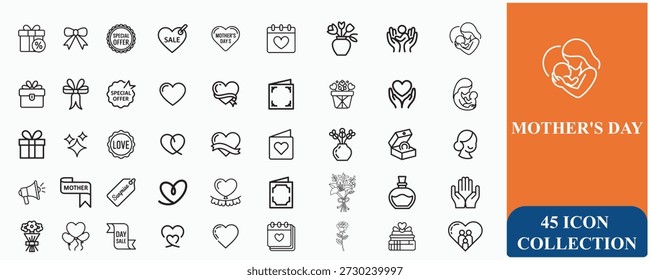 Mother’s Day Icon Set Love, Gift, Flower and Family Icons Collection