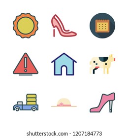 day icon set. vector set about car, high heel, high heels and cow icons set.