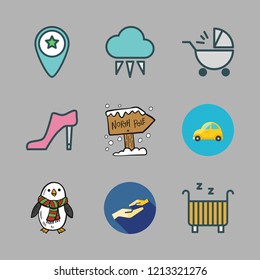 day icon set. vector set about north pole, high heel, charity and car icons set.
