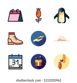 day icon set. vector set about gift, pamela, rose and calendar icons set.