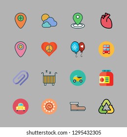 day icon set. vector set about attach, motorcycle, conserve and ecologism icons set.
