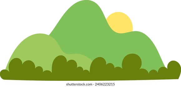 Day icons mountains green hills flat style