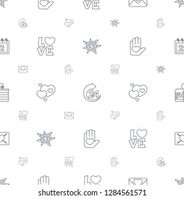 day icons pattern seamless white background. Included editable line fireworks, hours, love letter, love word, hearts, heart on hand, piece of cake icons. day icons for web and mobile.