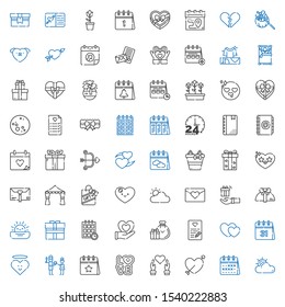 day icons set. Collection of day with cloudy, calendar, cupid, heart, love, father, hearts, love letter, gifts, schedule, gift, sunset, wedding arch. Editable and scalable day icons.