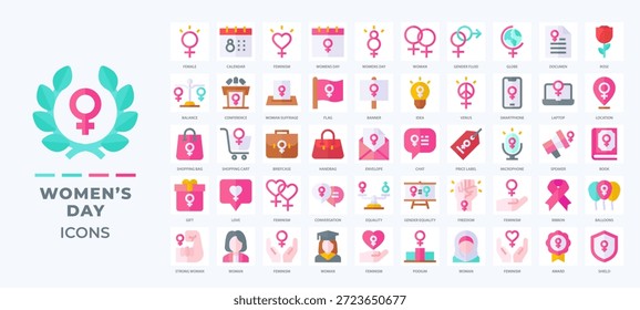 Los íconos del Día de la Mujer marcan la colección, presentando el feminismo, la igualdad, el empoderamiento y los símbolos de celebración. Perfecto para campañas sociales, eventos, carteles y proyectos de empoderamiento de las mujeres.