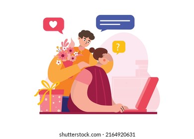Valentine’s Day Illustration concept. Flat illustration isolated on white background
