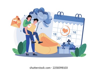 Valentine’s Day Illustration concept. A flat illustration isolated on white background