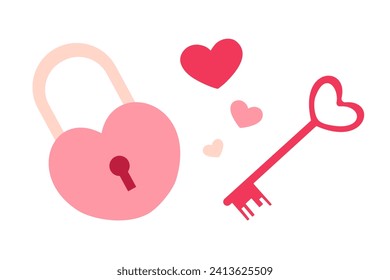 Valentine’s Day illustration with lock and key, hearts